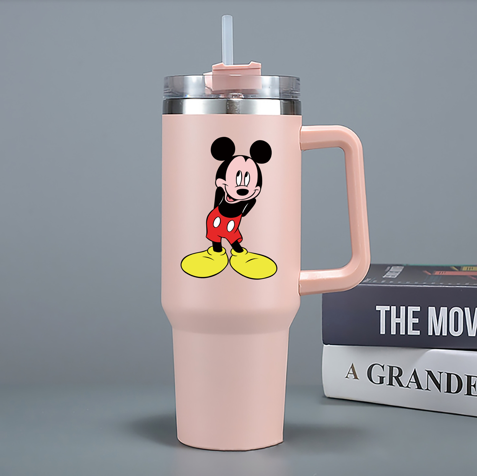 （画像用） ミッキーマウス Mickey Mouse 1200mL車用タンブラー - クリスタルステッカー（プラスチックストロー付き）
